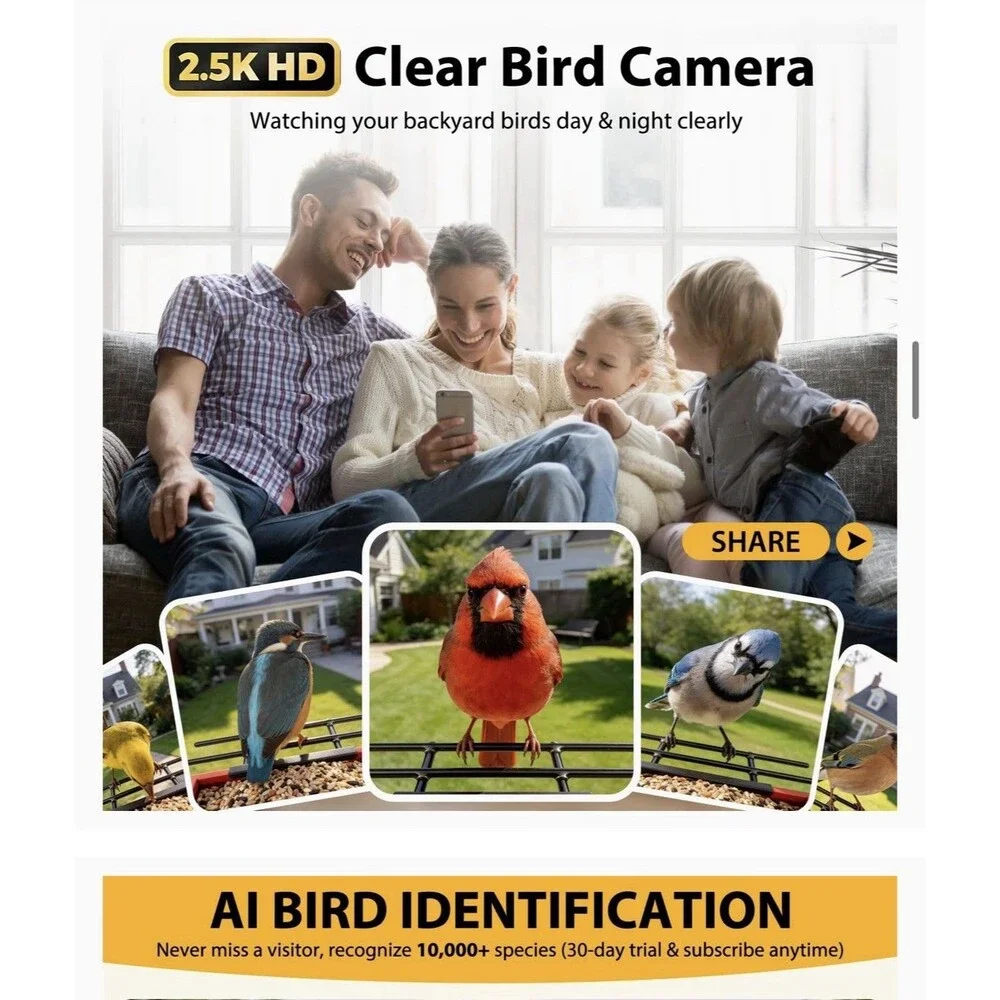 NEW BOLITE Smart AI Identify Bird Feeder w Camera 2.5K Solar Powered App Control